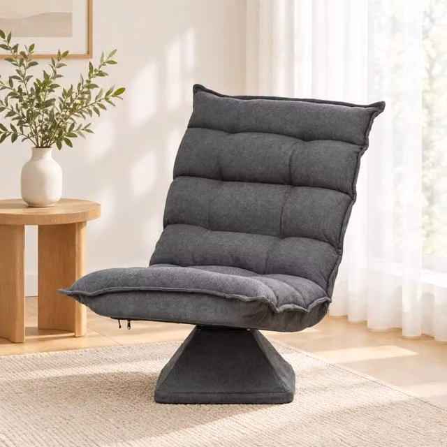 Poltrona da pavimento grigia 62x70x95 cm, schienale reclinabile e girevole