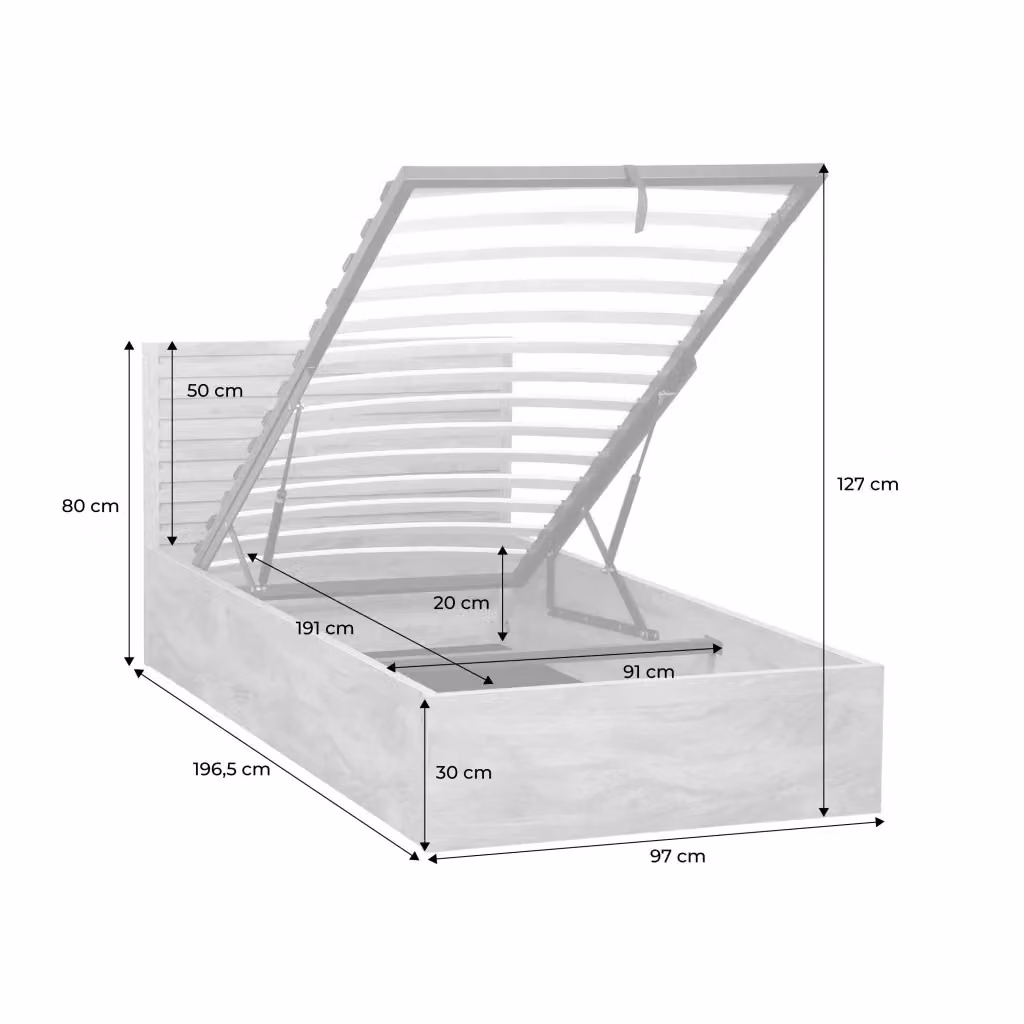 Letto contenitore Sweeek in stile scandinavo con rete a doghe e testiera, colore marrone, L/P/H: 190 x 90 x 46,5 cm – 2