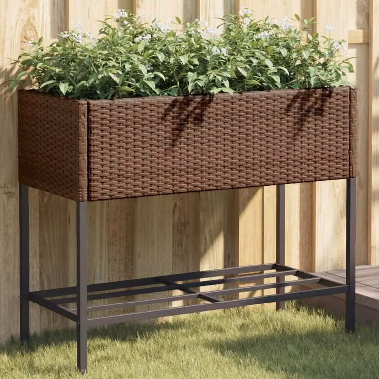vidaXL Fioriera da Giardino con Ripiano Marrone in Polyrattan e Acciaio