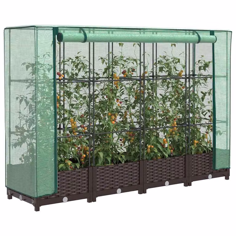 Letto rialzato con copertura serra effetto rattan vidaXL, marrone e verde, L 160 cm x P 40 cm x H 123 cm