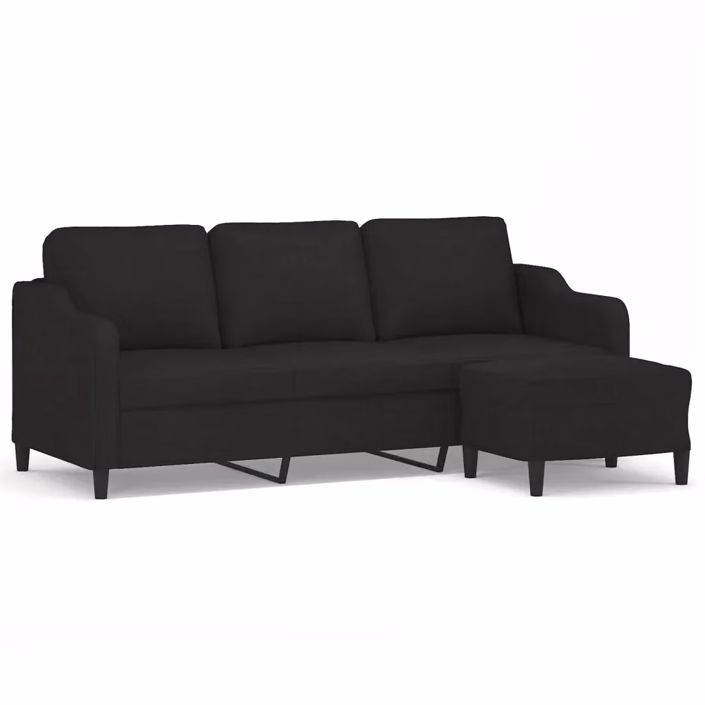 vidaXL Divano a 3 Posti Moderno con Poggiapiedi Nero in Tessuto L: 198 cm, P: 80 cm, H: 77 cm – 2