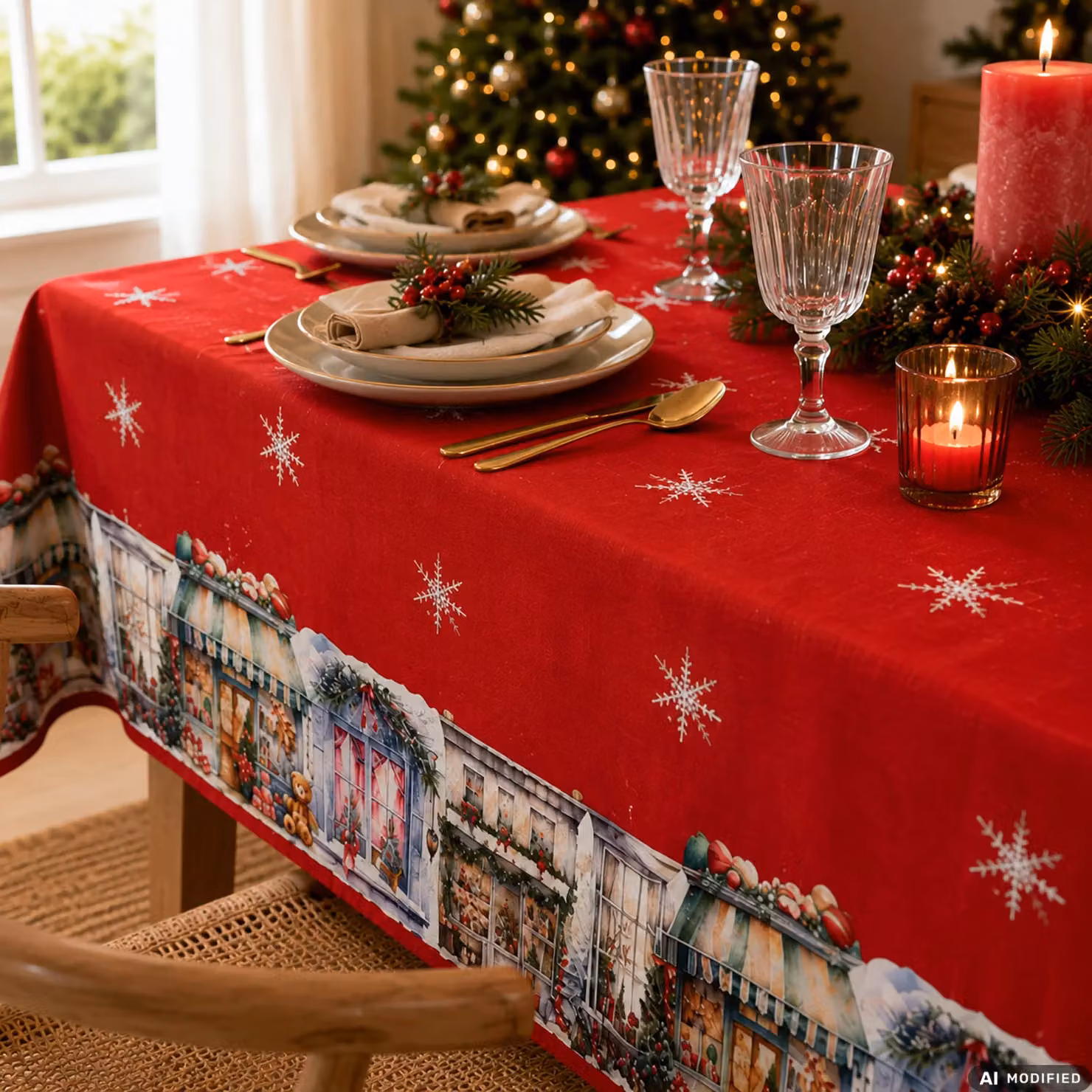 Tovaglia Natalizia Vestiamo Casa Gran Natale Rossa Antimacchia per 8 Posti L: 140 cm, P: 240 cm – 2