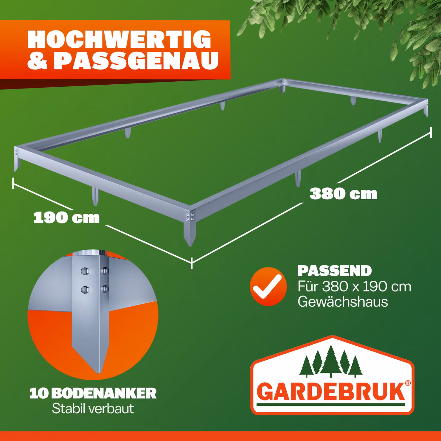 Fondazione per serra Gardebruk in acciaio zincato argento L/P/H: 380 x 190 x 12 cm – 2