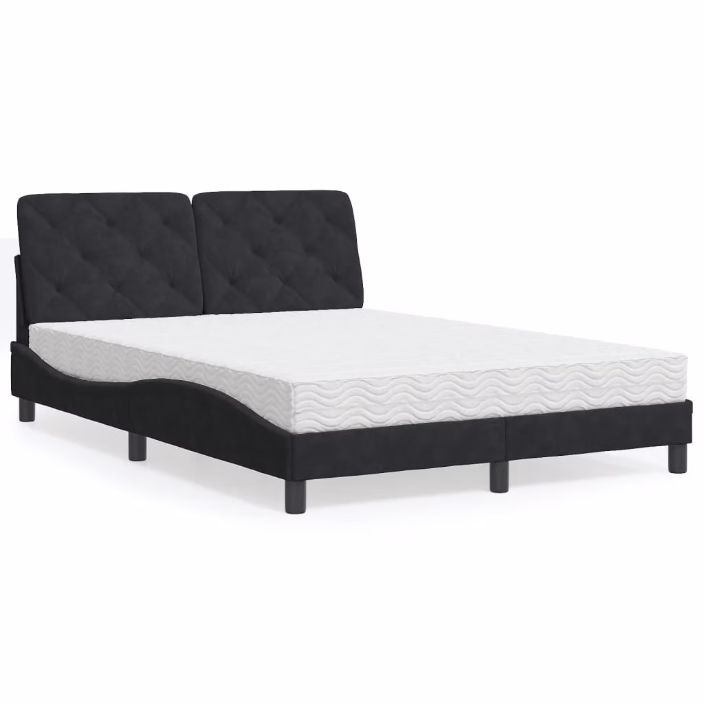 vidaXL Letto Moderno in Velluto Nero con Materasso L/P/H: 140 x 190 cm – 1