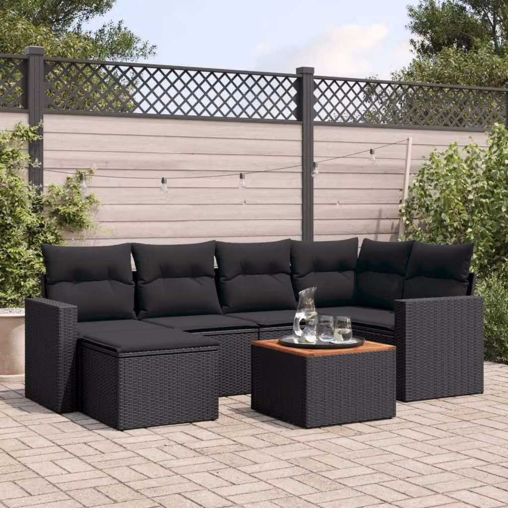 Maison Exclusive - Set Divani da Giardino con Cuscini 7pz Nero Polyrattan