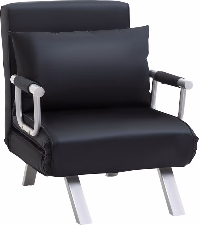 Divano letto 2 in 1 Fortuna Lai con schienale regolabile 65L x 77B x 80H cm, rivestimento sfoderabile, cuscini, stabile e antiruggine, poliestere nero