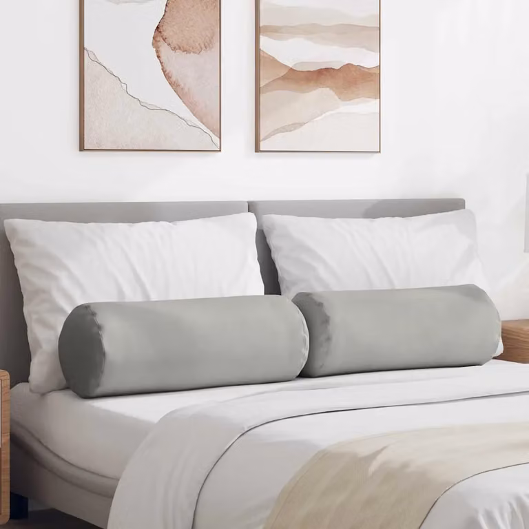 Set di 2 cuscini a rullo vidaXL in microfibra grigio chiaro, Ø 25 x 70 cm