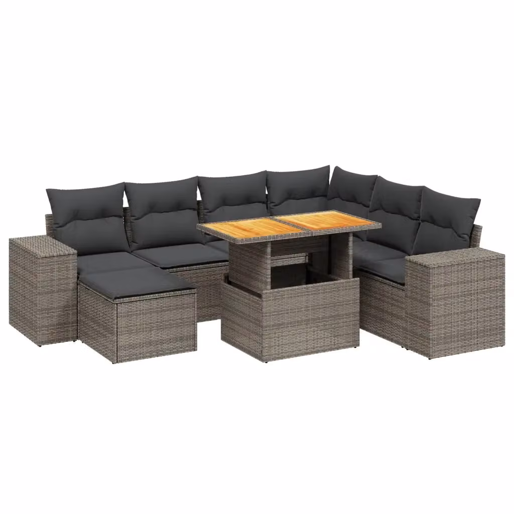 vidaXL Set Divano da Giardino 8 pz in Polyrattan Grigio con Cuscini e Tavolino – 2