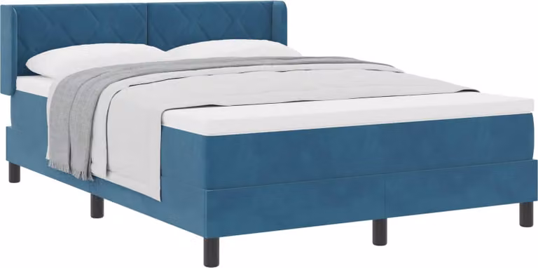 Letto con rete a molle e testiera, colore blu scuro, dimensioni 200 x 140 cm, rivestito in velluto
