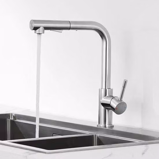 Miscelatore da cucina Ibenzoa® con doccetta estraibile da 60 cm, beccuccio girevole a 360°, 2 tipi di getto, monocomando, acciaio inossidabile 304 spazzolato, adatto per fori da 33–37 mm