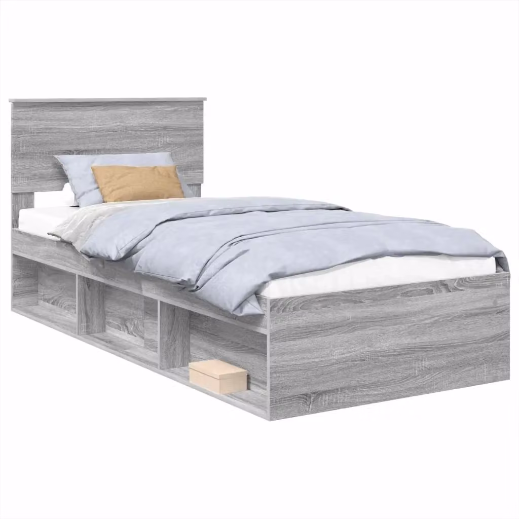 Struttura del letto con testiera moderna vidaXL in legno ingegnerizzato Grigio L: 90 cm, P: 190 cm – 2