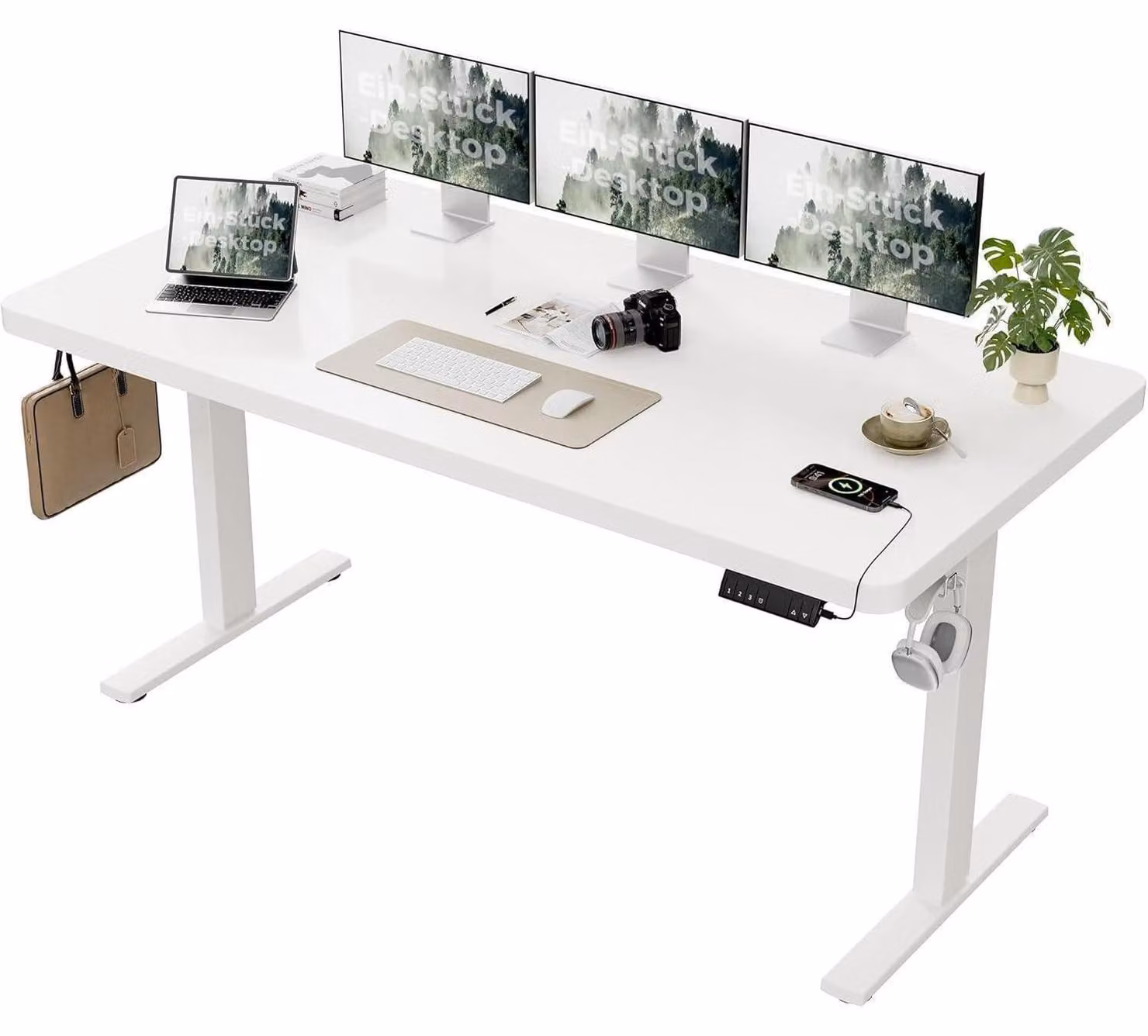 Scrivania regolabile in altezza, dimensioni 160x80 cm, colore bianco, con 2 motori e 3 memorie