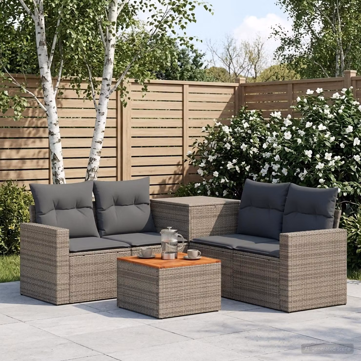 Set di divani da giardino vidaXL in polyrattan con cuscini e tavolino, design moderno a L, colori grigio e antracite