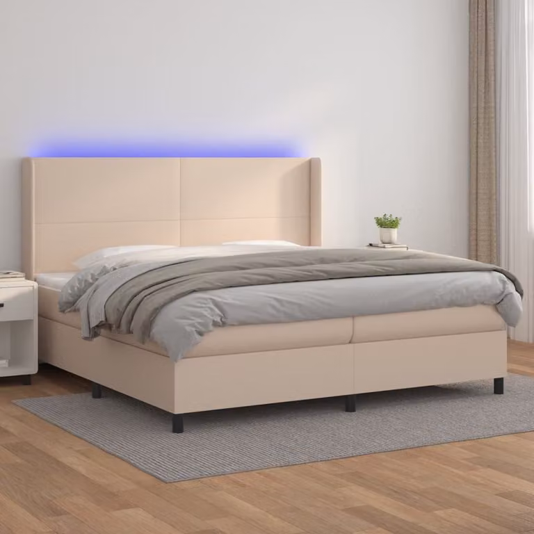 Letto con giroletto a molle e illuminazione LED vidaXL in similpelle color cappuccino, L/P: 200 x 200 cm