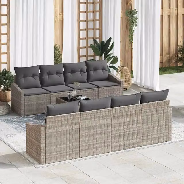 Set di divani 9 pz Grigio chiaro polyrattan 3346652
