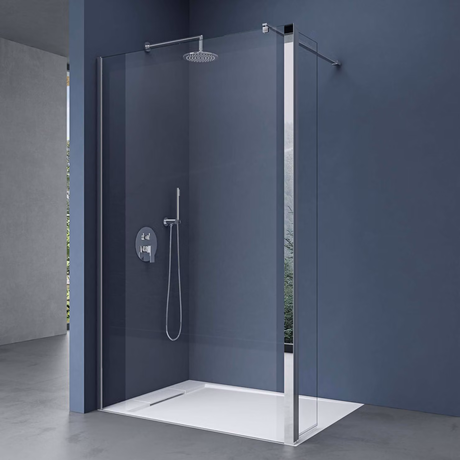 doporro Box Doccia Walk-In 100x200cm con Vetro Laterale 30cm, Parete Doccia Anticalcare in Vetro da 10mm con Braccio Sostegno MMBR3 Telescopico in Acciaio