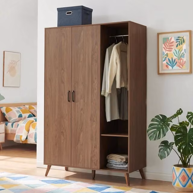 Armadio Guardaroba Norg con 2 Ante e 5 Scomparti 191x120x52 cm - Effetto Noce [en.casa]
