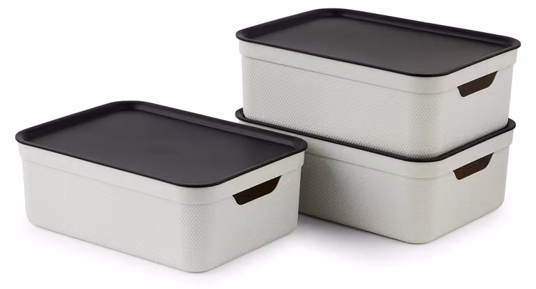 Set di 3 contenitori Rotho Jive con coperchio, capacità 10 litri, colore grigio chiaro/antracite