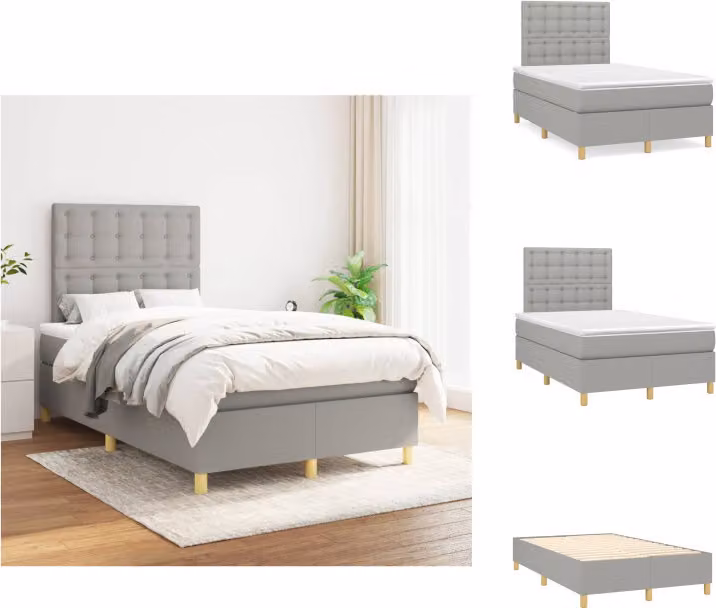 vidaXL Letto a molle con materasso in tessuto grigio chiaro 120x200 cm - Letti & strutture letto