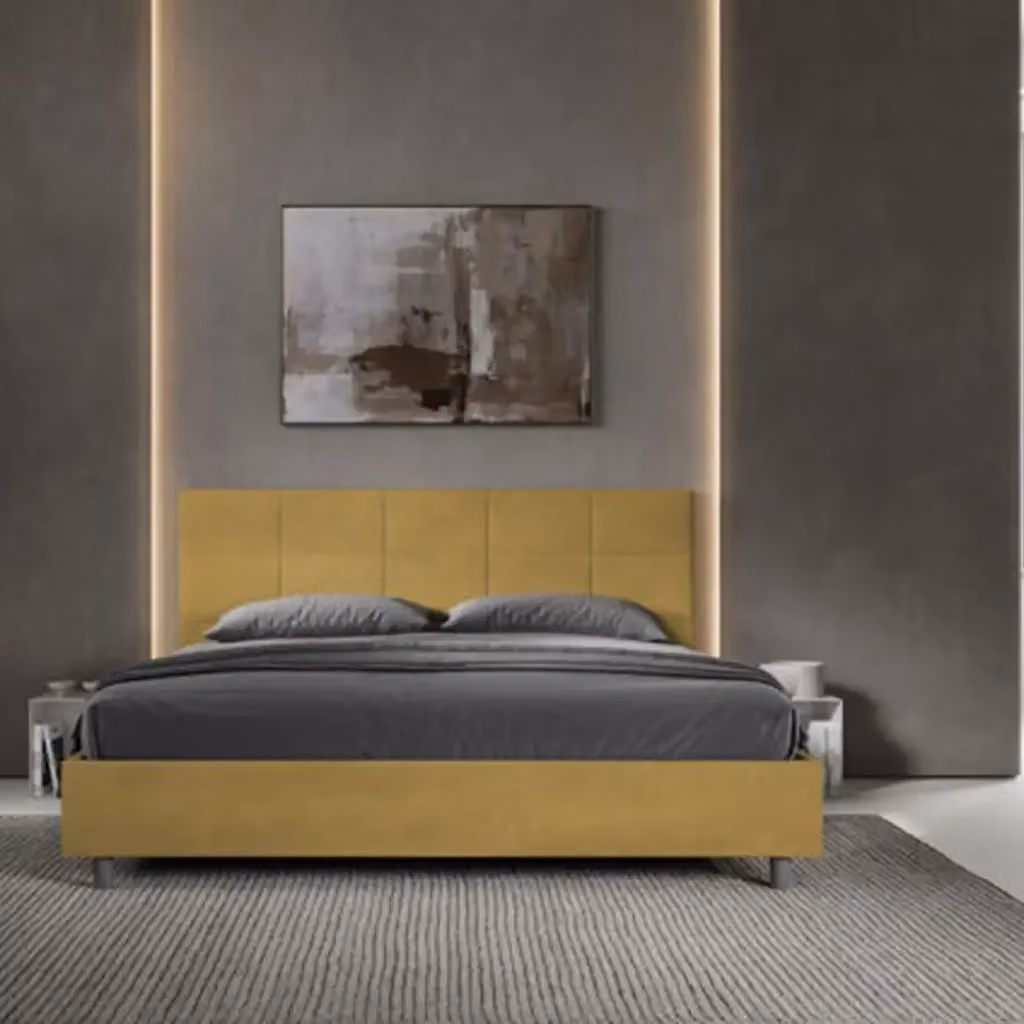Letto matrimoniale king size Mika Ityhome con rete imbottita in microfibra gialla L/P: 180 x 200 cm – 2