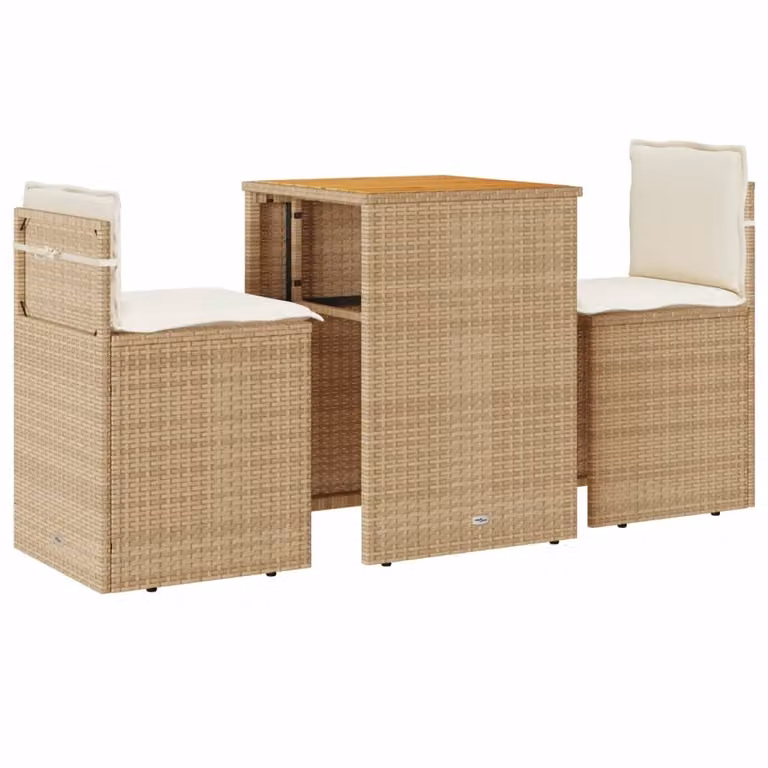 Set da Bistrò 3 pz con Cuscini Beige in Polyrattan