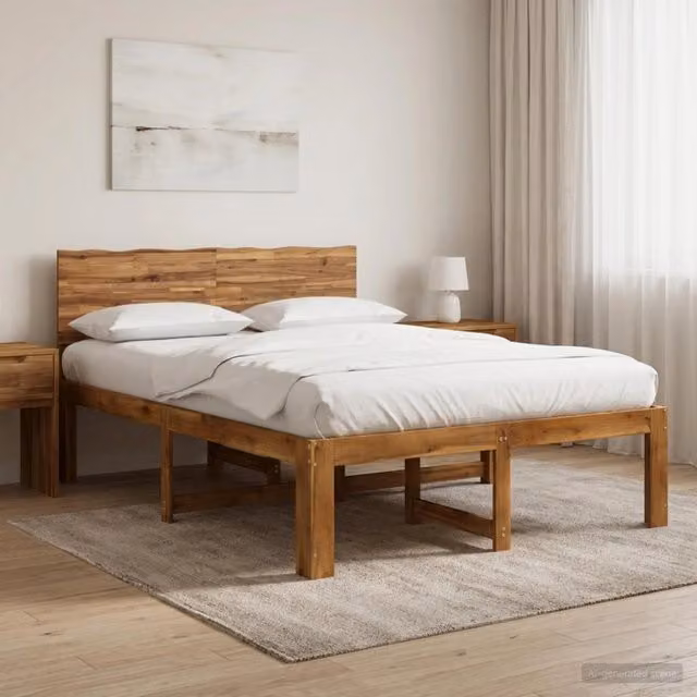 Letto matrimoniale in legno di acacia vidaXL colore marrone con testiera, L/P/H: 140 x 190 x 91 cm – 1
