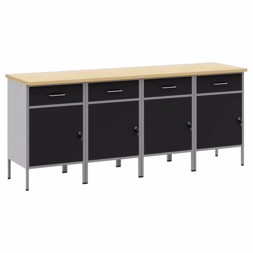 Mobile da lavoro con blocco vidaXL Nero e Grigio L: 200 cm, P: 55 cm, H: 85 cm – 2
