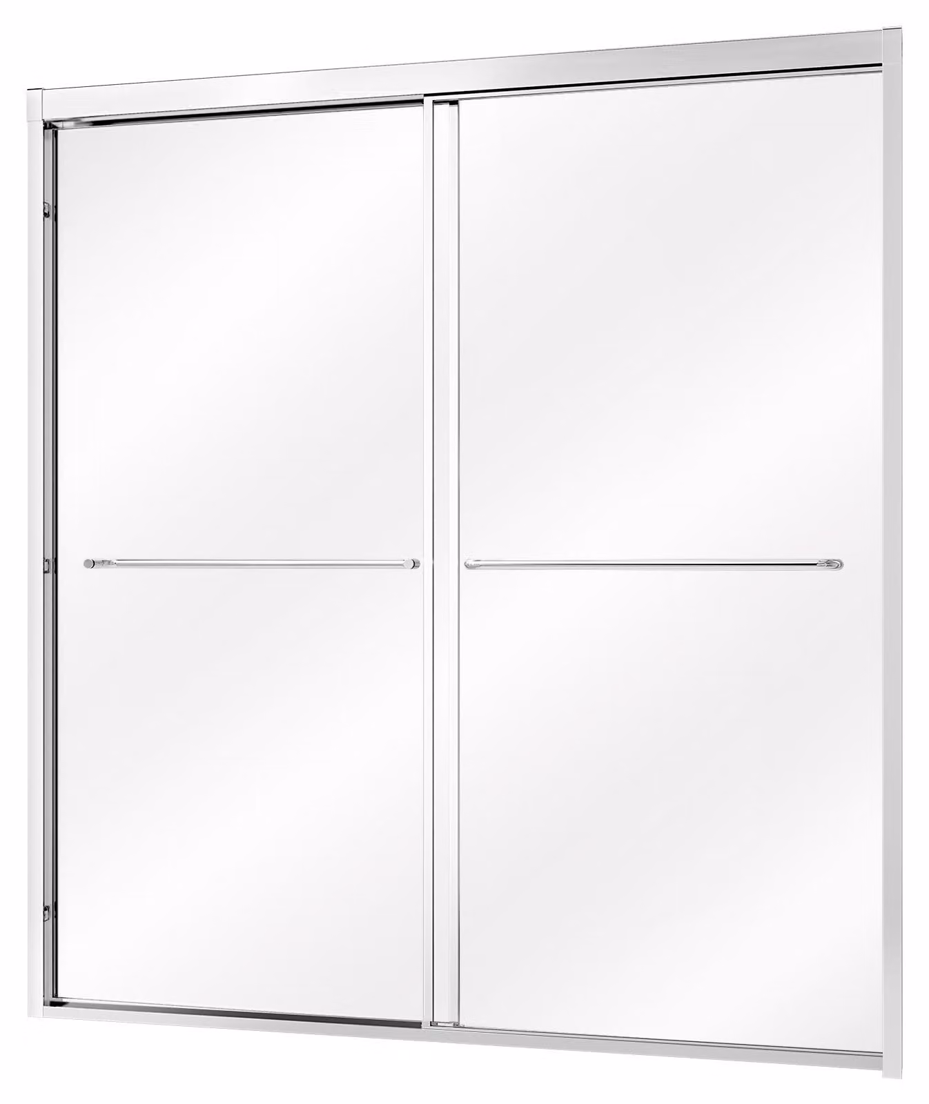 Pannello doccia SucceBuy per vasca da bagno, dimensioni 1524x1524 mm, struttura parzialmente a telaio, vetro di sicurezza da 6 mm, telaio in alluminio argentato, porta scorrevole a due ante con maniglie in acciaio inossidabile