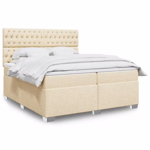 Letto Ibrido con Giroletto a Molle e Materasso vidaXL in Tessuto Beige e Bianco 200 x 200 cm