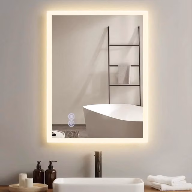 Specchio da parete ZMH con luce LED e touch screen, design moderno rettangolare in vetro antideflagrante, L: 50 cm, H: 70 cm, colore bianco