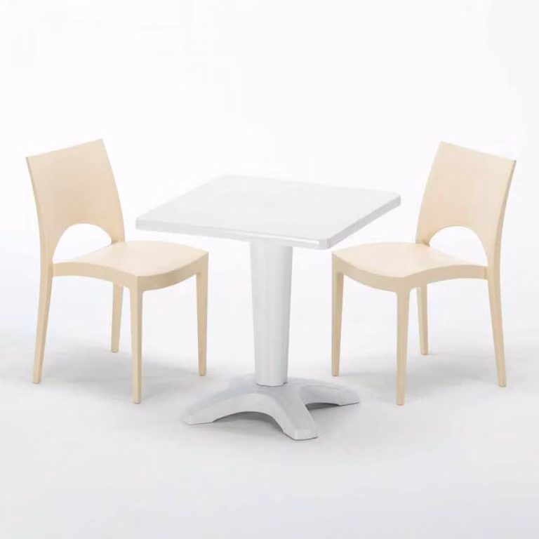 Tavolo quadrato bianco e 2 sedie in polipropilene colorato per interni Grand Soleil Paris Patio - Beige