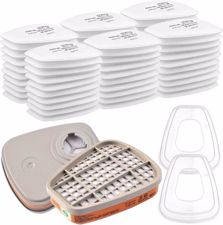 Set di filtri antipolvere, composto da 60 filtri in cotone, 2 filtri di ricambio e 2 coperture, per la protezione dalle polveri