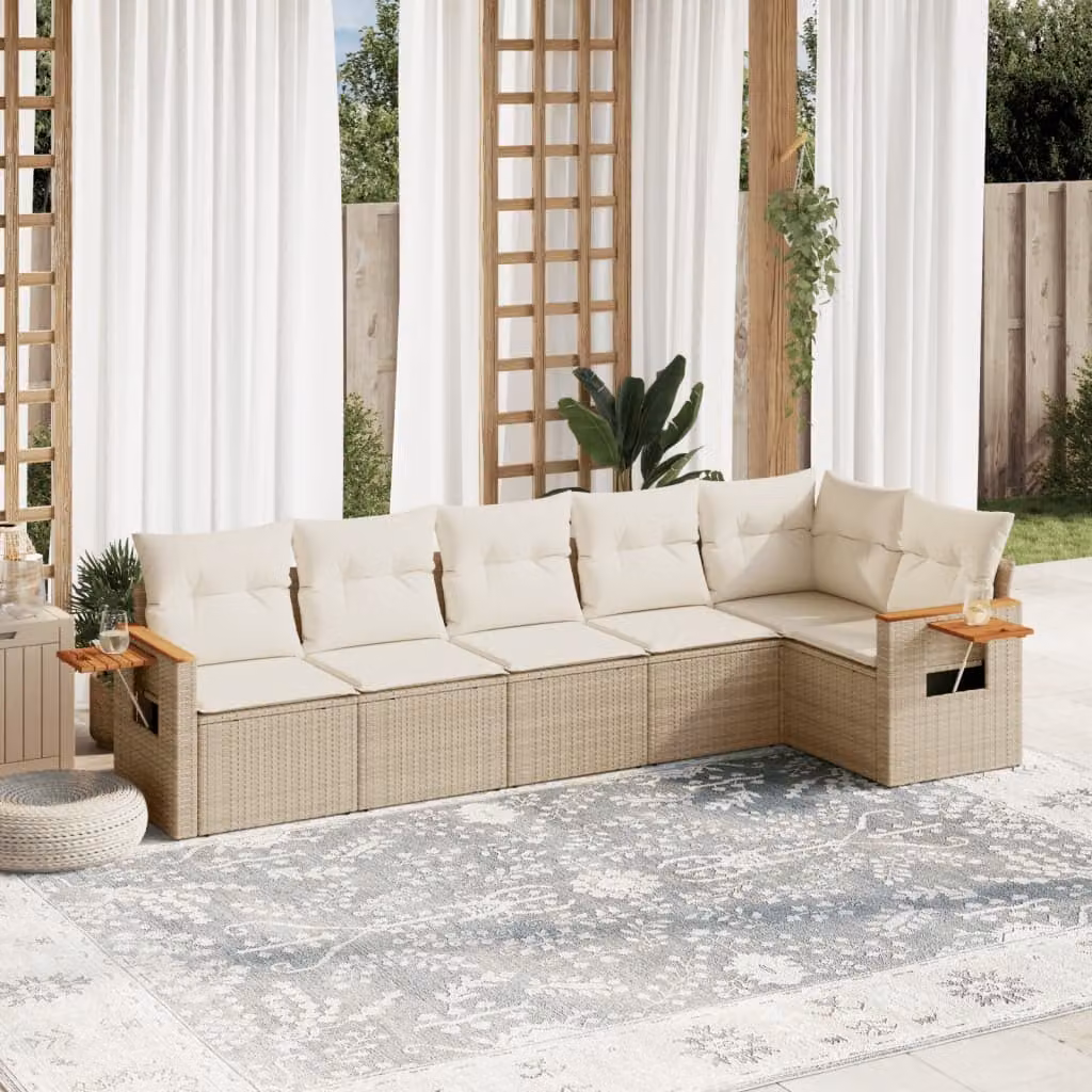 Set Divano da Giardino vidaXL 6 pz in Polyrattan con Cuscini Beige e Tavolino da Esterno a Forma di L – 1