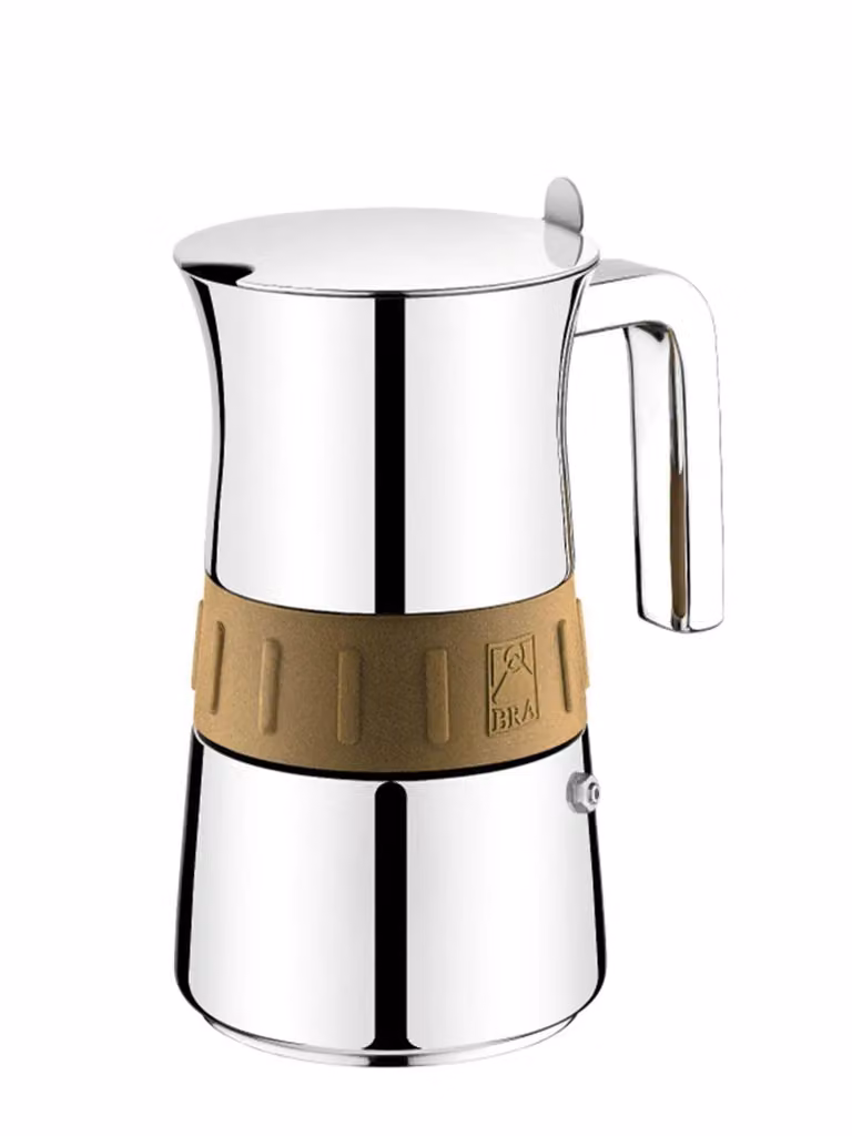 Caffettiera in acciaio inox con bordo oro per induzione, 4 tazze