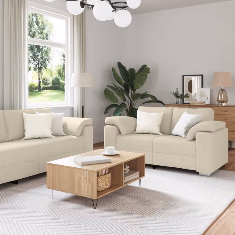 Set di divano moderno vidaXL da 3 pezzi beige in tessuto con cuscini inclusi