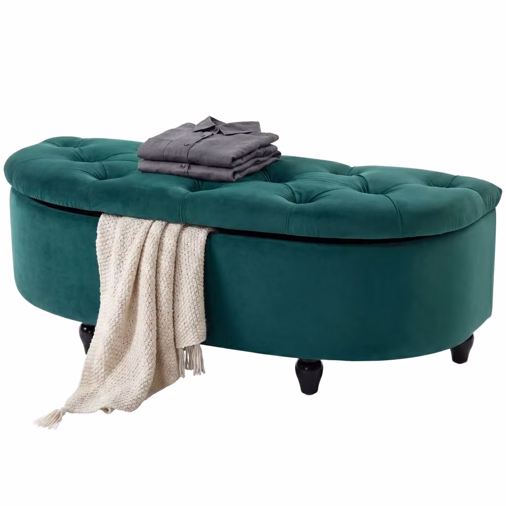 Cassettiera imbottita Minimal con coperchio a chiusura morbida in velluto verde, L: 120 cm, P: 46 cm, H: 42 cm – 2