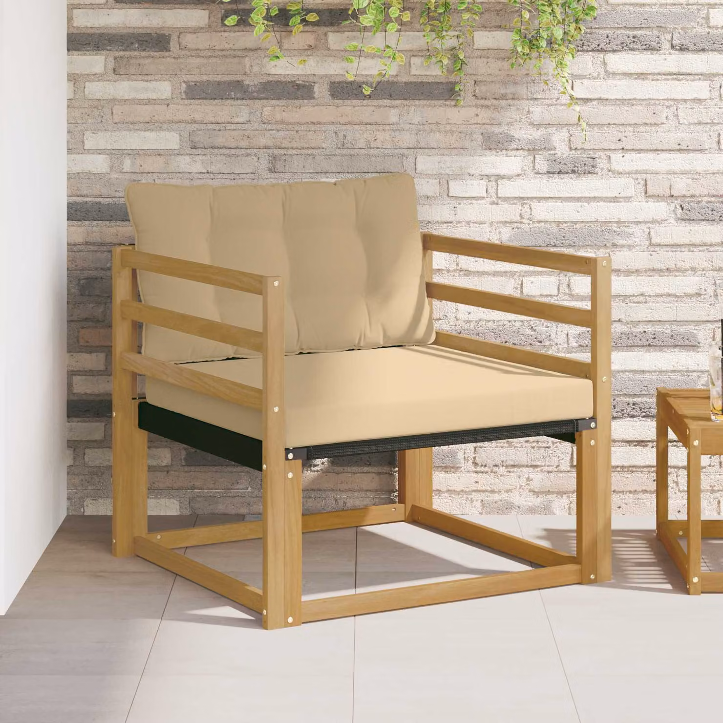 Set di divani da esterno da giardino e terrazzo vidaXL in legno di acacia massello e textilene con cuscini beige e bianchi