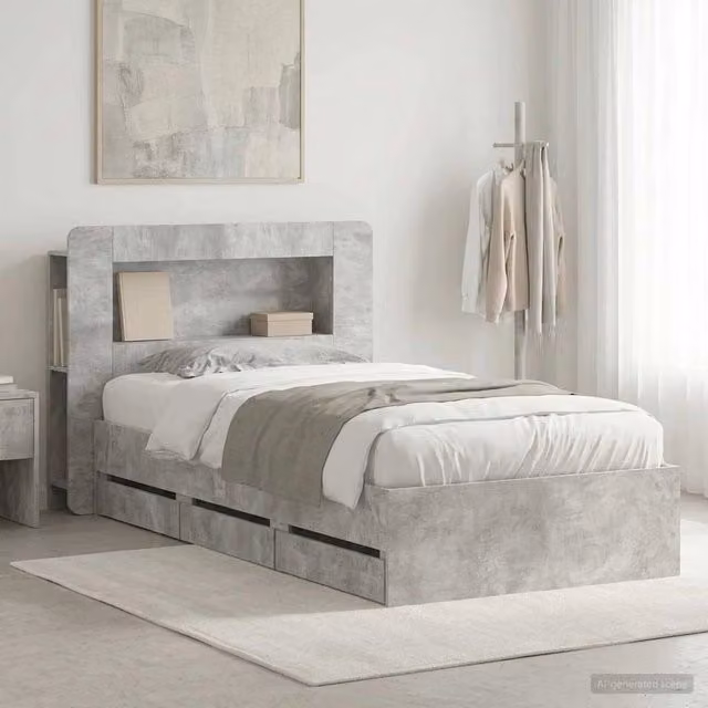 Struttura del letto con stoccaggio e testata Grigio Cemento 3433998