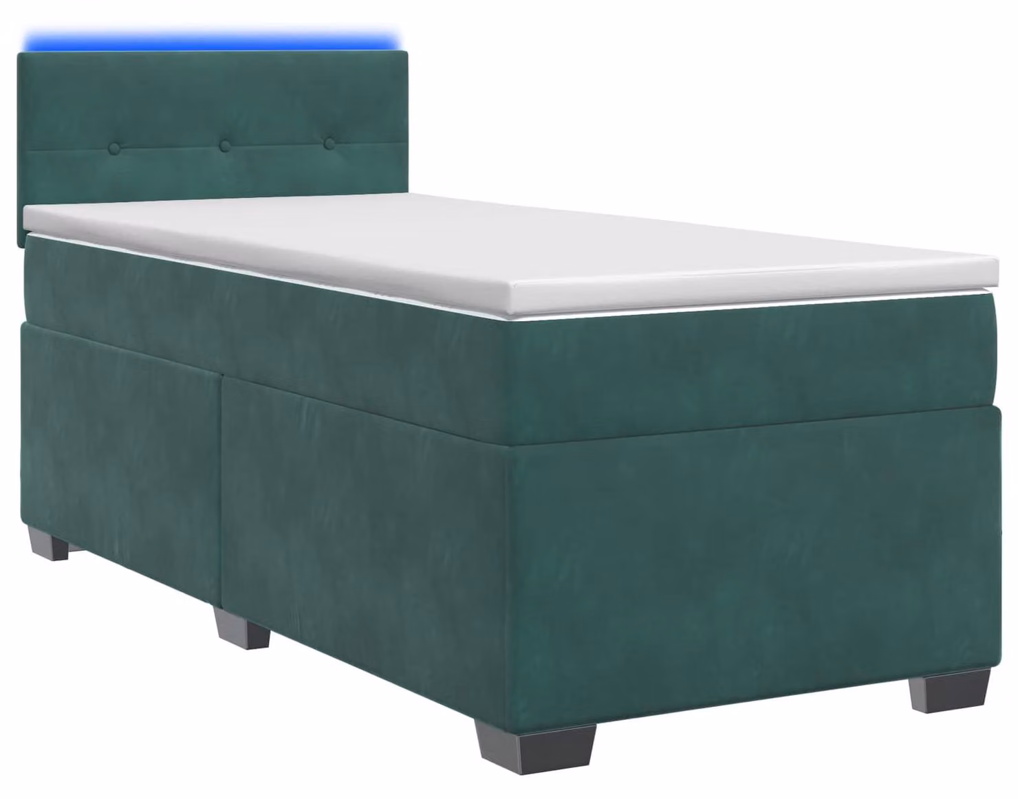 Letto con boxspring, materasso e illuminazione LED, colore verde scuro, dimensioni 100 x 200 cm, rivestito in velluto