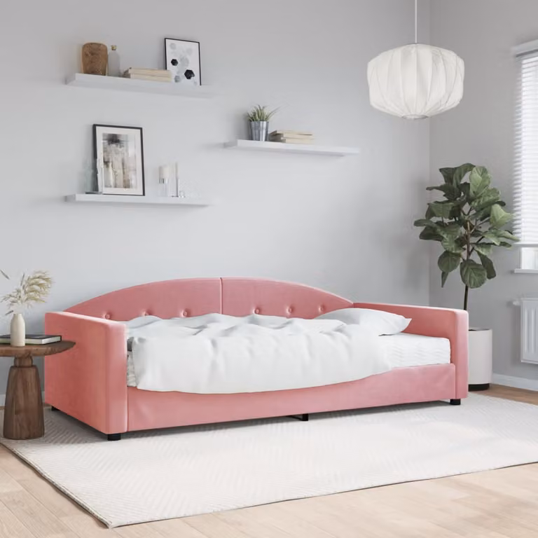 vidaXL Divano Letto in Velluto Rosa con Materasso, L/P/H: 200 x 100 x 75 cm