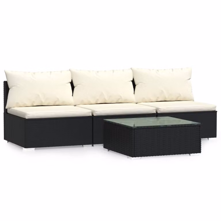 Set Divani da Giardino 4 pz con Cuscini in Polyrattan Nero