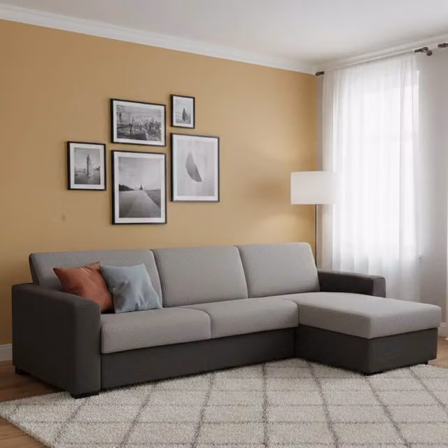 Divano Letto Allegria Talamo Italia, Divano ad Angolo con Penisola Contenitore Reversibile e Apertura Girevole, Grigio e Antracite, L: 260 cm, H: 90 cm, P: 95 cm