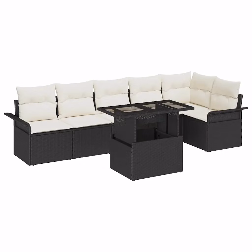 Set Divano da Giardino vidaXL in Polyrattan Nero con Cuscini 7 Pezzi – 2