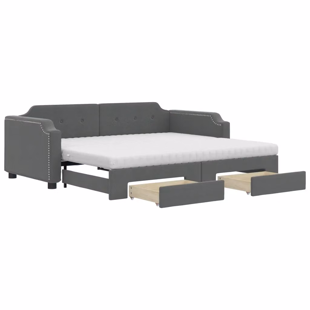 Divano Letto Estraibile con Cassetti vidaXL Grigio con Rivestimento in Tessuto e Imbottitura in Schiuma L/P/H: 90 x 190 cm – 2