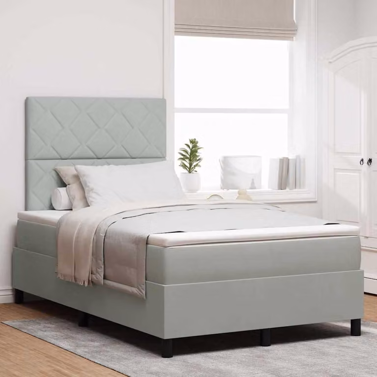 Maison Exclusive - Letto boxspring a LED con testiera grigio chiaro 120 x 200 cm in velluto