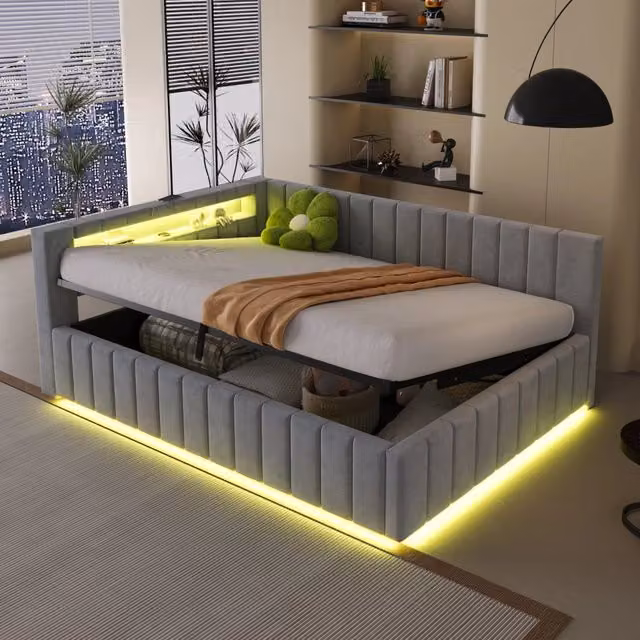 letto imbottito velluto grigio 147 x 208;5 cm