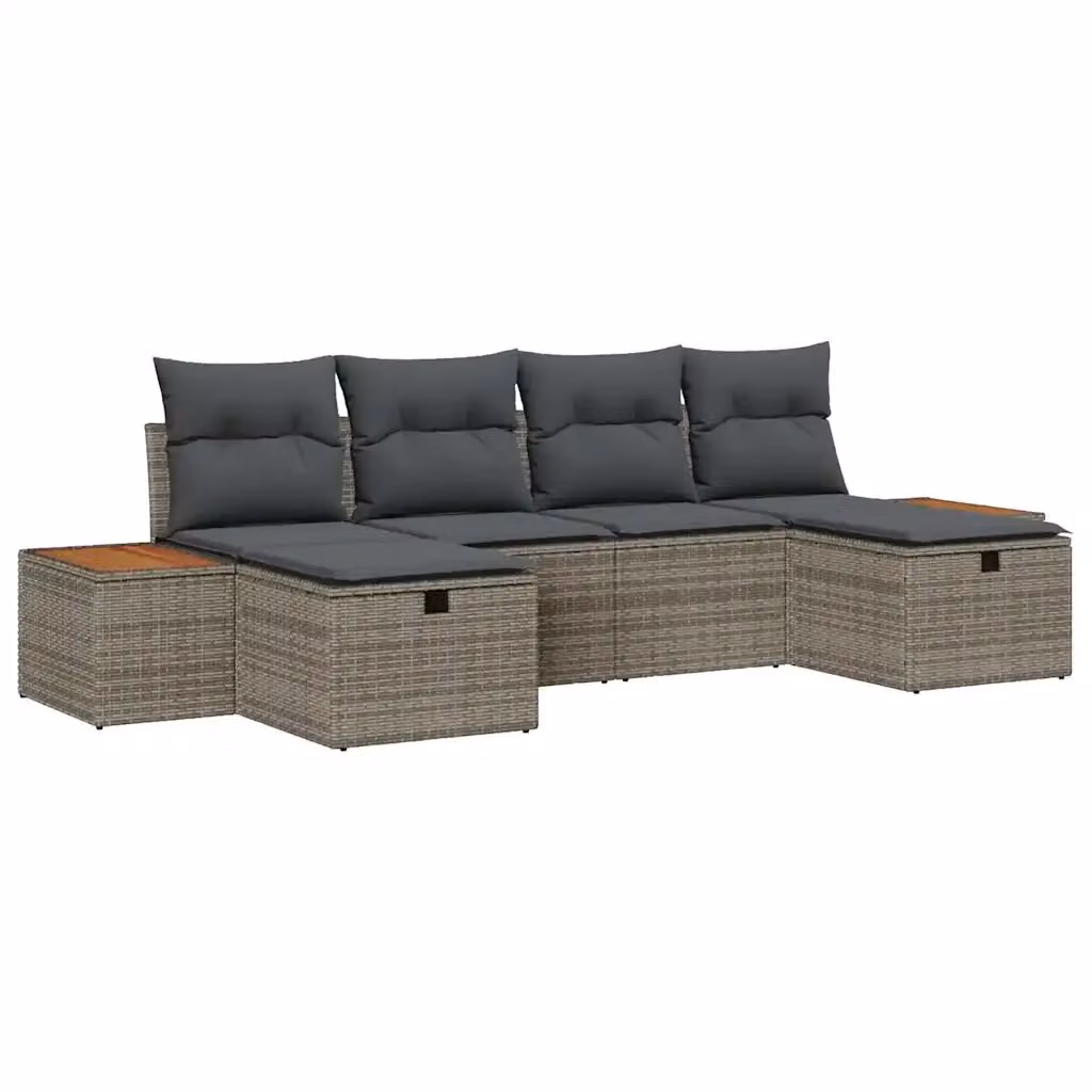 Set Divano da Giardino a L vidaXL in Polyrattan Grigio con Cuscini e Ottoman, 6 Pezzi – 2