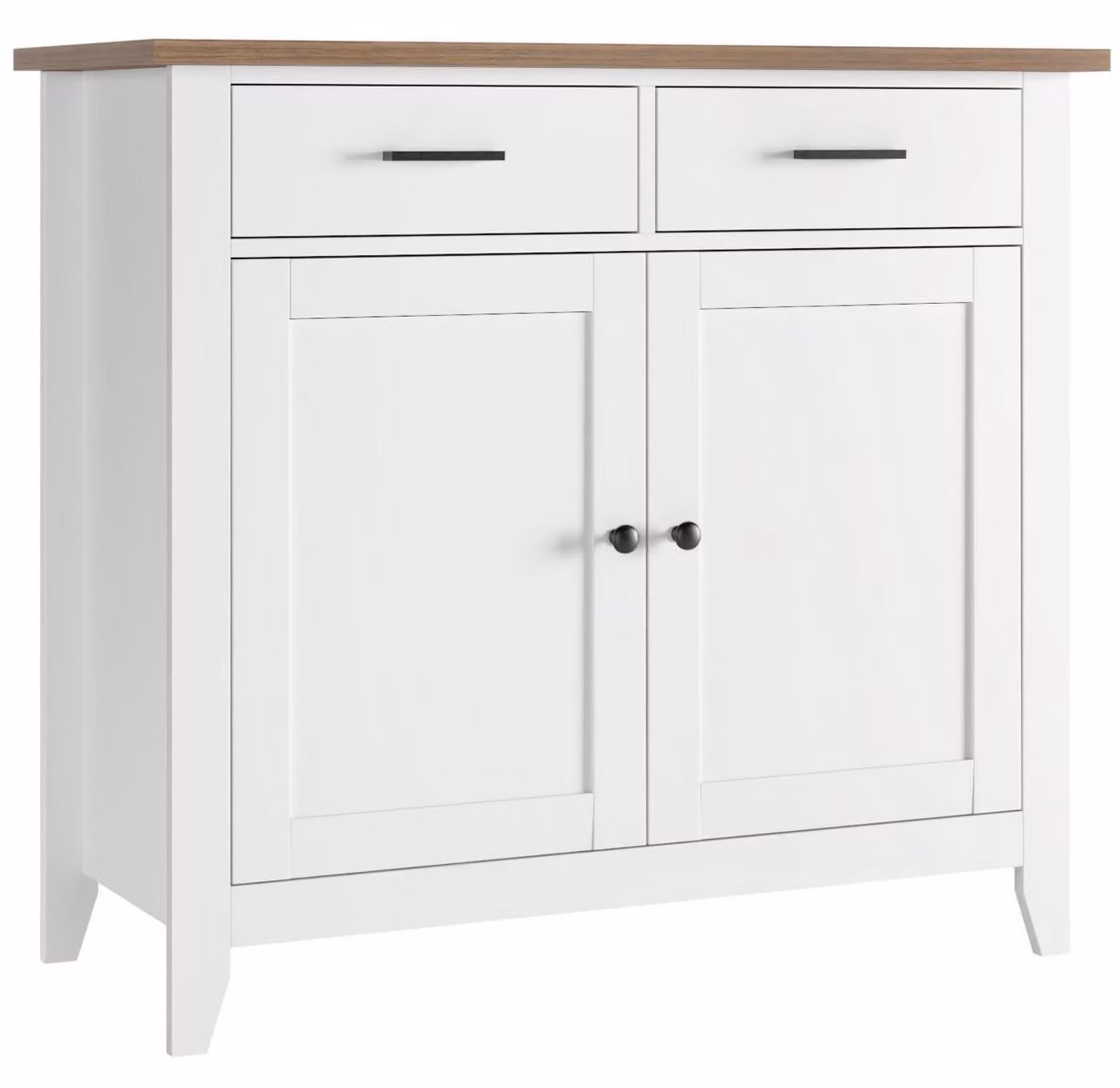 Mobiletto da cucina, credenza con piano di lavoro, 2 cassetti, 2 ante, stile rustico, bianco