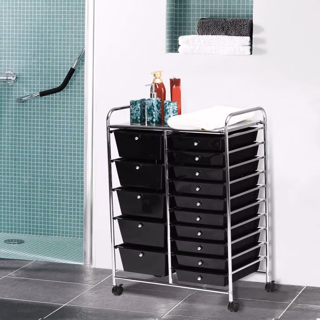 Carrello cassettiera multiuso Design Mania con 15 cassetti in plastica e metallo con ruote Nero – 2