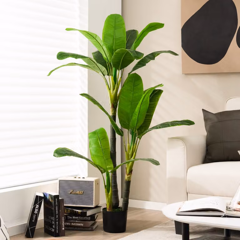 Albero di Areca artificiale Costway con supporto in cemento, pianta decorativa verde in plastica PE